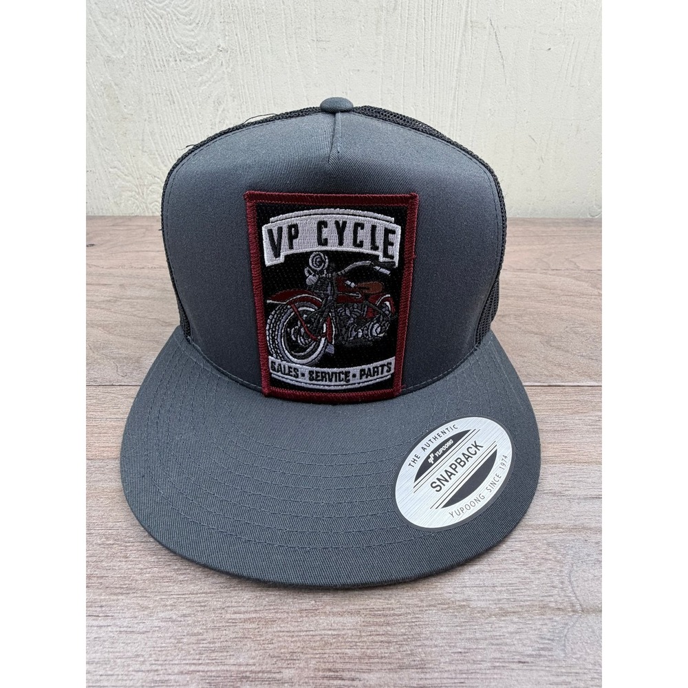 Yupoong Trucker Snapback Hat Men's Adjustable Charcoal Black VP Cycle Patch